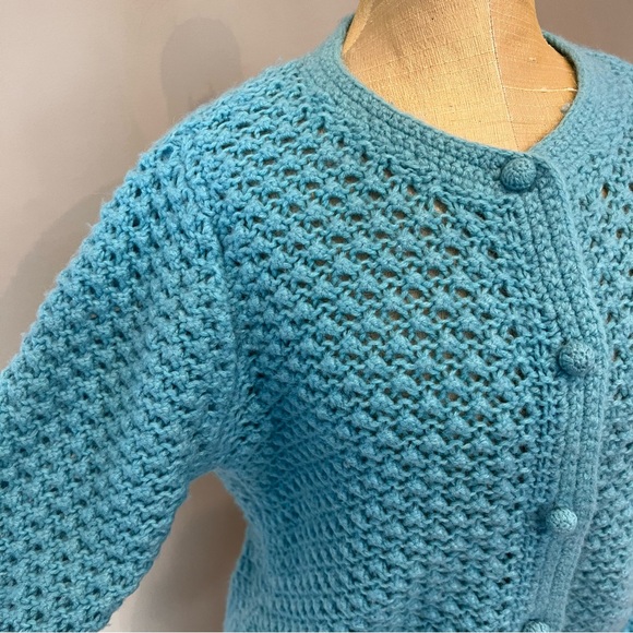 LL Bean Wool Angora Blend Thick Chunky knit Cardigan Blue Sz M Button Down - Picture 3 of 9